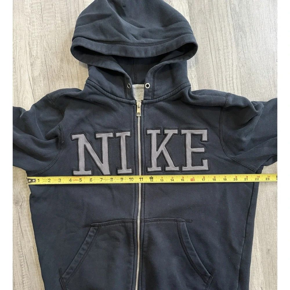 Nike Hoodie Mens Medium Black Full Zip Sweatshirt Logo 446576 Fleece Lined Y2k
